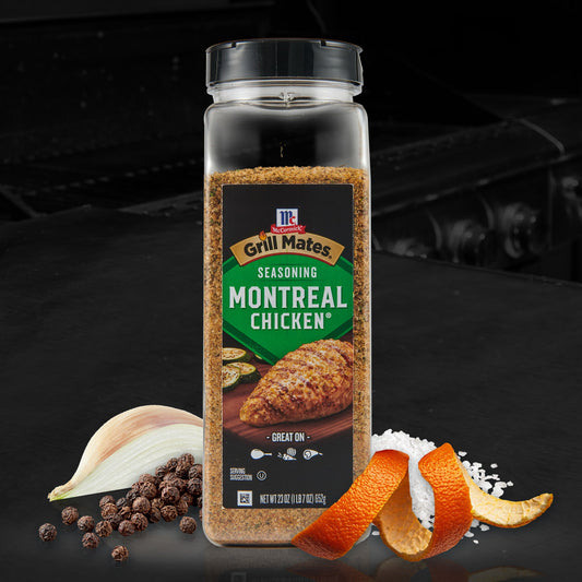 McCormick Grill Mates Montreal Chicken Seasoning 23 oz in clear shaker bottle
