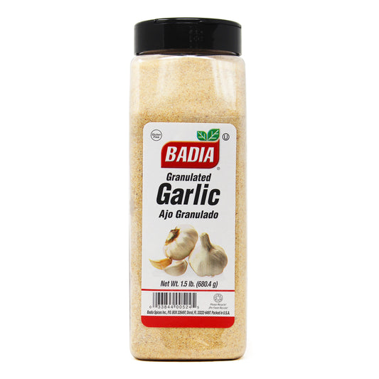 Badia Granulated Garlic 1.5 lb shaker jar front view