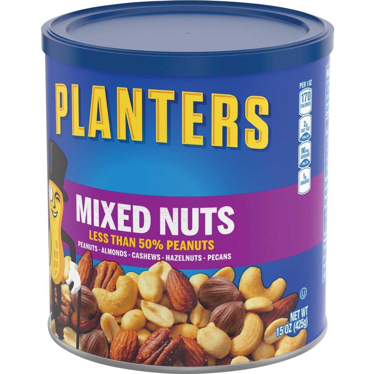 Planters Mixed Nuts 56 oz canister showing premium blend of nuts