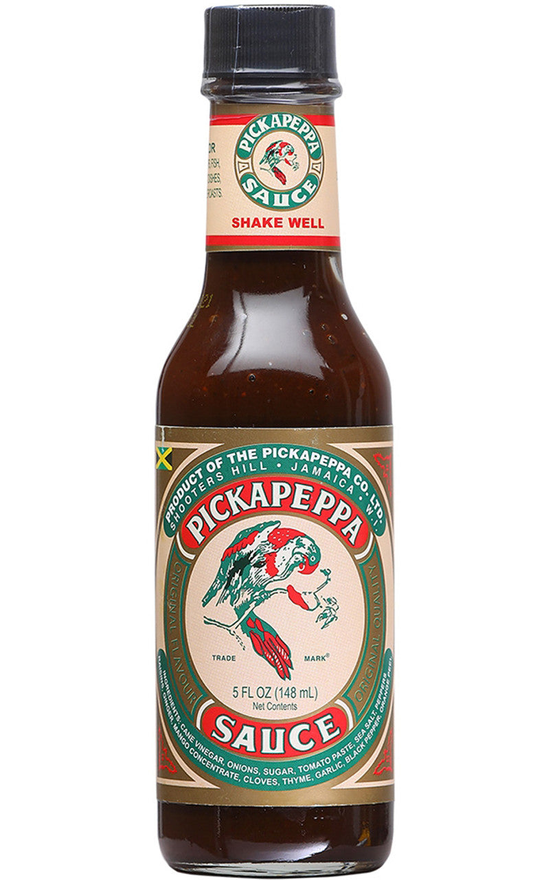 Pickapeppa Brown Sauce 5oz glass bottle showing label and product