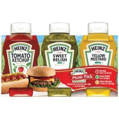 Heinz Picnic Pack with 3 Bottles: Ketchup, Sweet Relish, and Mustard 24oz Each