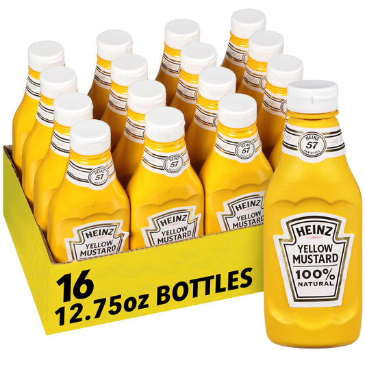 Heinz Yellow Mustard 16 count 12.75 oz bottles, classic condiment bulk pack