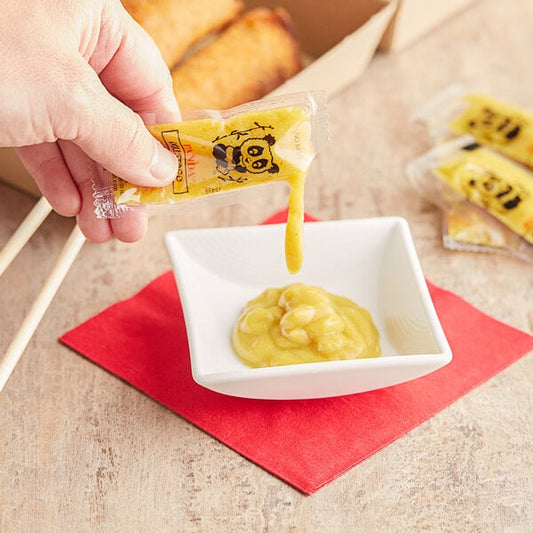 Bulk case of 450 single-serve PC hot mustard packets for food service environments