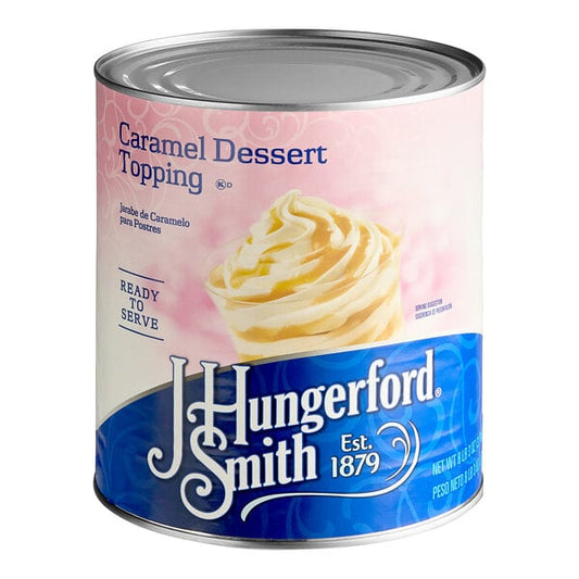 Front view J. Hungerford Smith Caramel Topping #10 can bulk dessert sauce