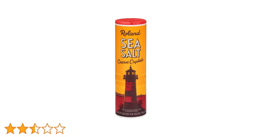 Roland Coarse Crystal Sea Salt 26 oz plastic shaker with granular sea salt crystals