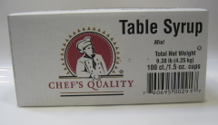 Chef's Quality Table Syrup Packets box of 100 single-serve 1.5 oz syrup cups for pancakes and waffles