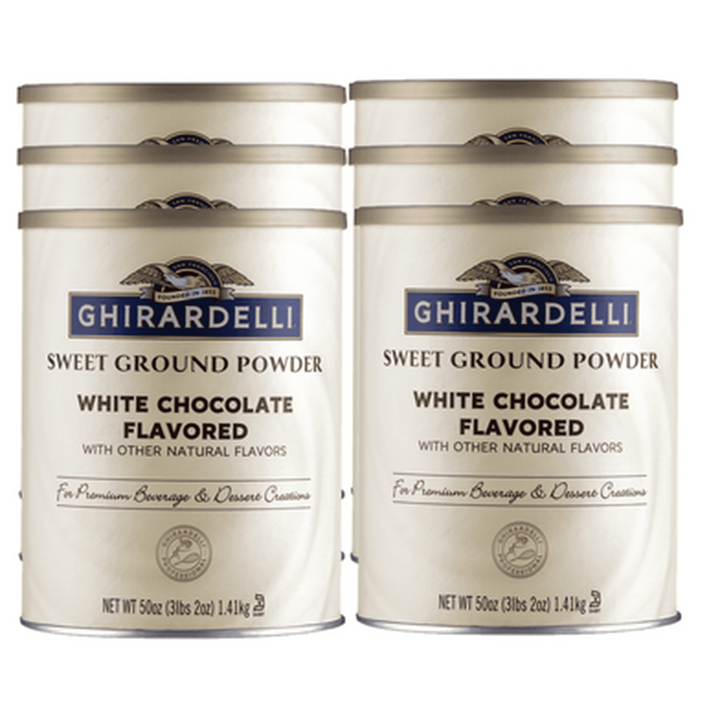 Ghirardelli Sweet Ground White Chocolate Powder 3.12 lb Canister Bulk Front