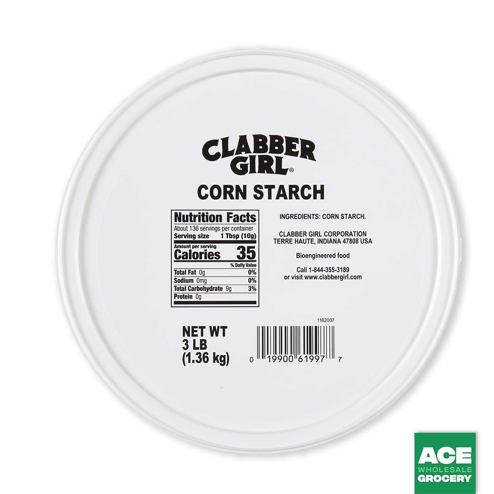 Clabber Girl Cornstarch 3 lb tub, gluten-free, kosher pantry baking staple