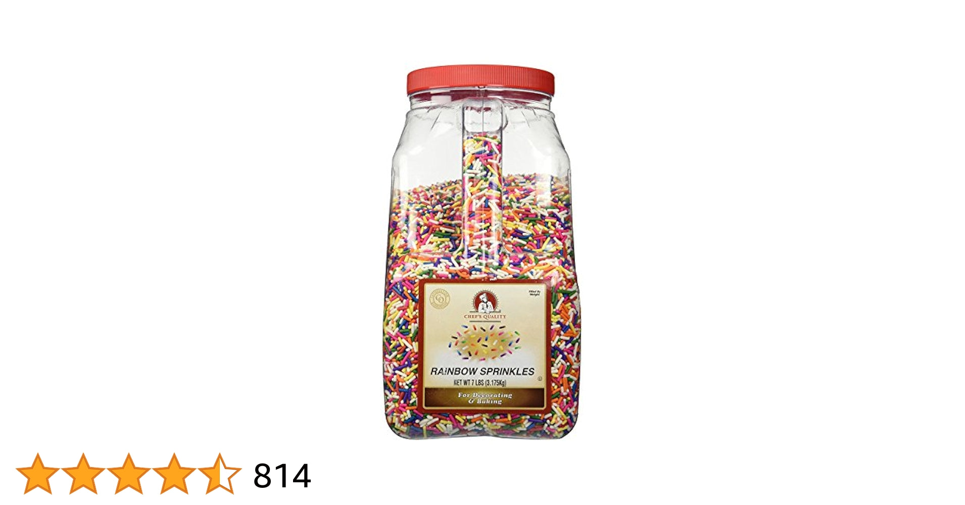 Chef's Quality 7 lb rainbow sprinkles jar for cakes, cupcakes, and desserts