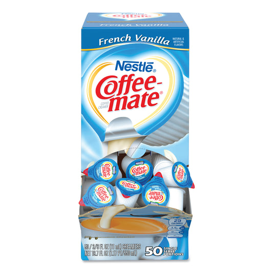 Coffee Mate French Vanilla Liquid Creamer Cups 50 count box with single-serve cups