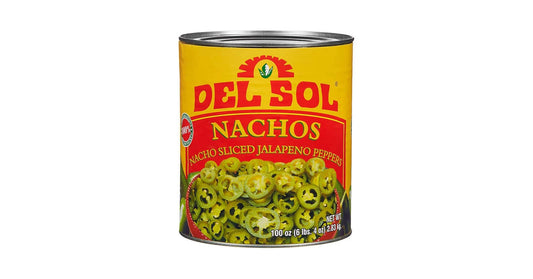 Del Sol Nacho Sliced Jalapeno Peppers #10 Can, sliced green jalapenos in bulk foodservice packaging