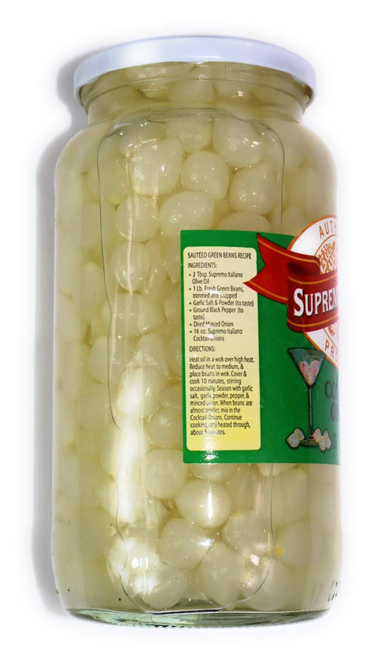 Chef's Quality Cocktail Onions 32 oz glass jar, packed in brine for cocktail garnishing
