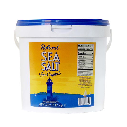 Front view of Roland Fine Crystal Sea Salt 26 oz shaker