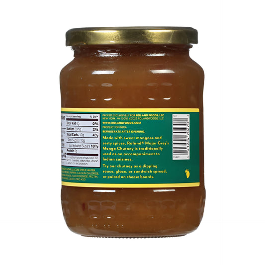 Roland Major Grey's Mango Chutney 32 oz jar with label facing front