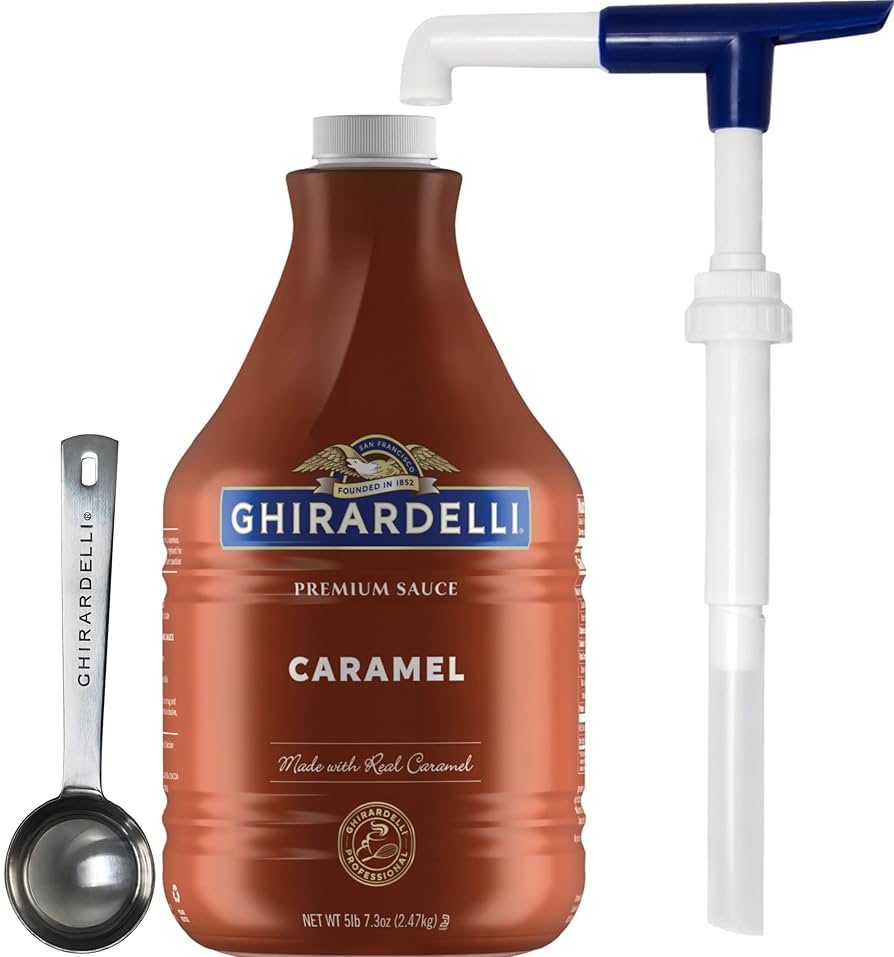 Ghirardelli Non GMO Caramel Sauce 87.3oz jug with rich, creamy caramel for desserts and beverages