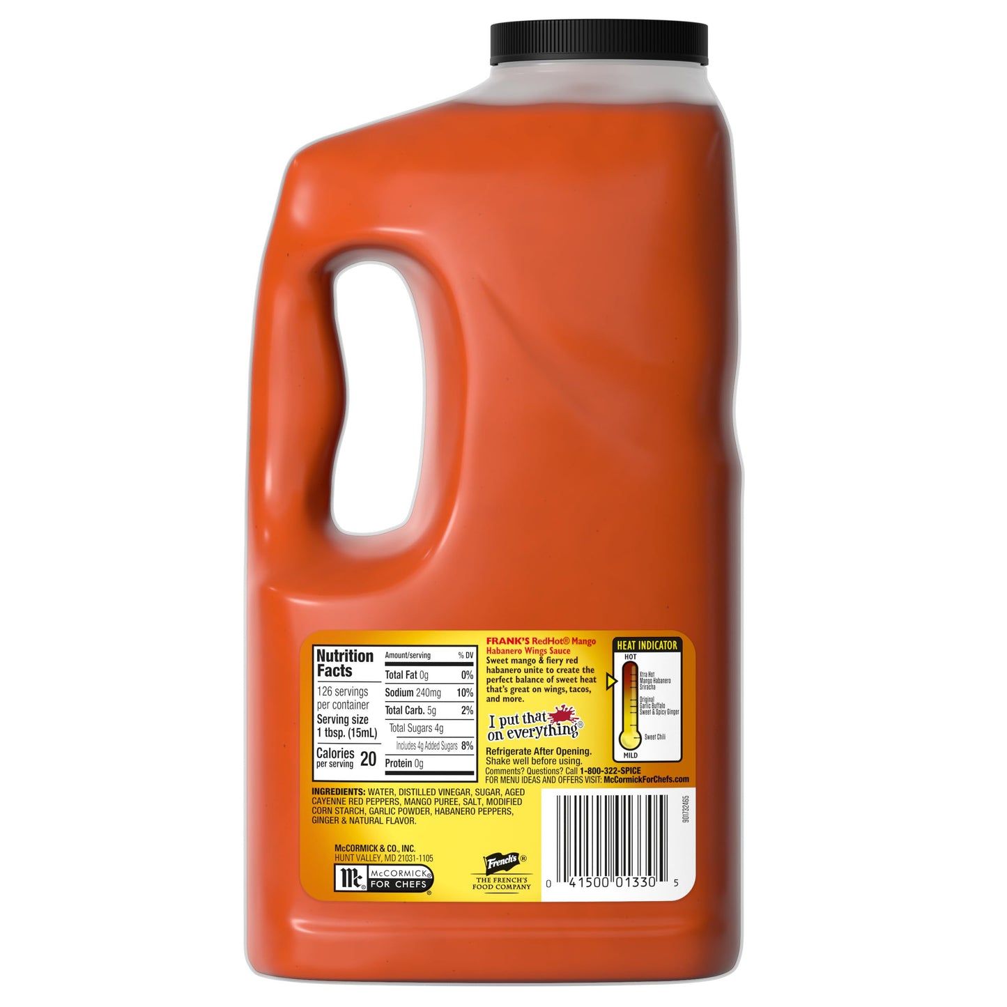 Frank's RedHot Mango Habanero Wing Sauce 0.5 Gallon Jug for foodservice and bulk kitchen use
