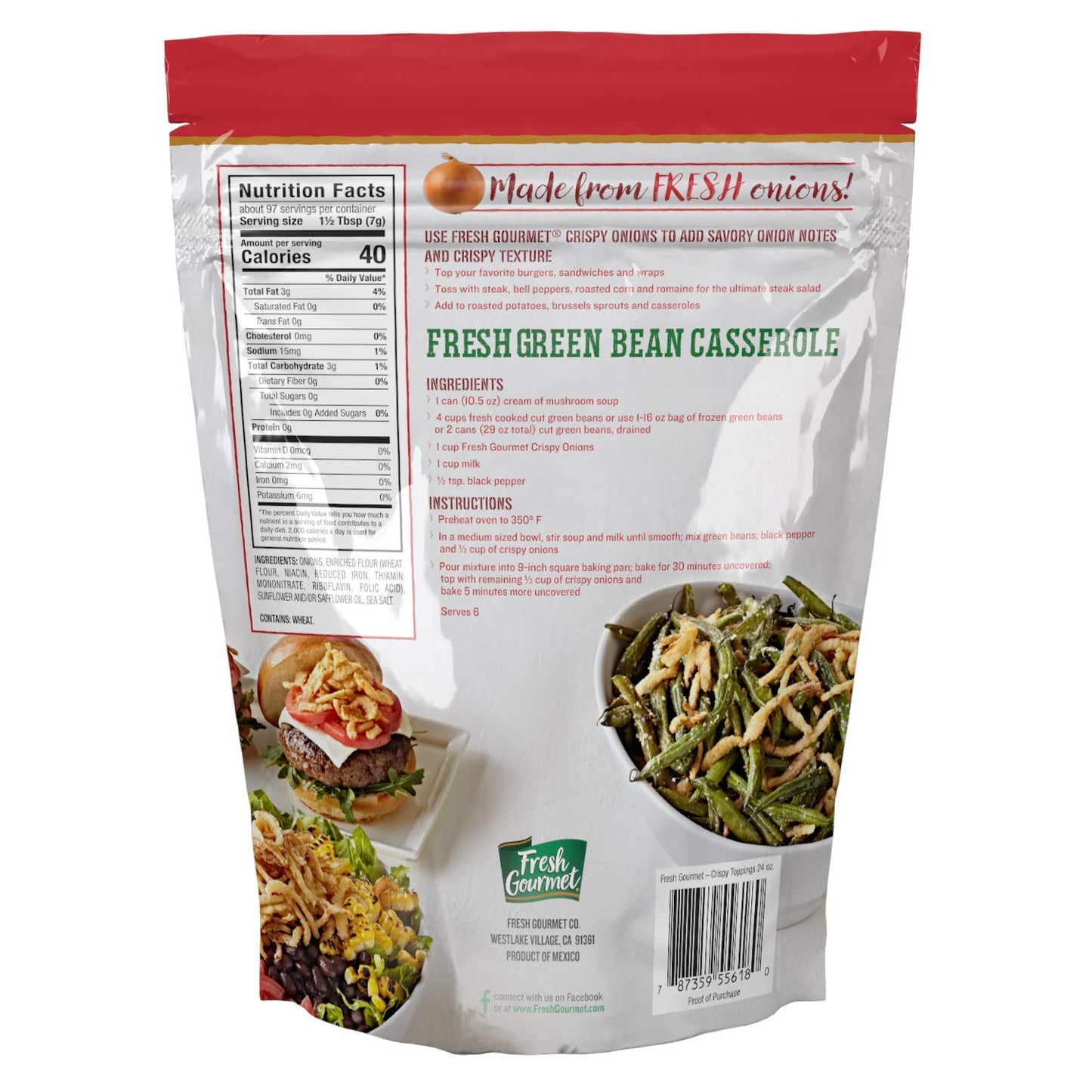 Fresh Gourmet Crispy Onions 24 oz resealable foodservice bag