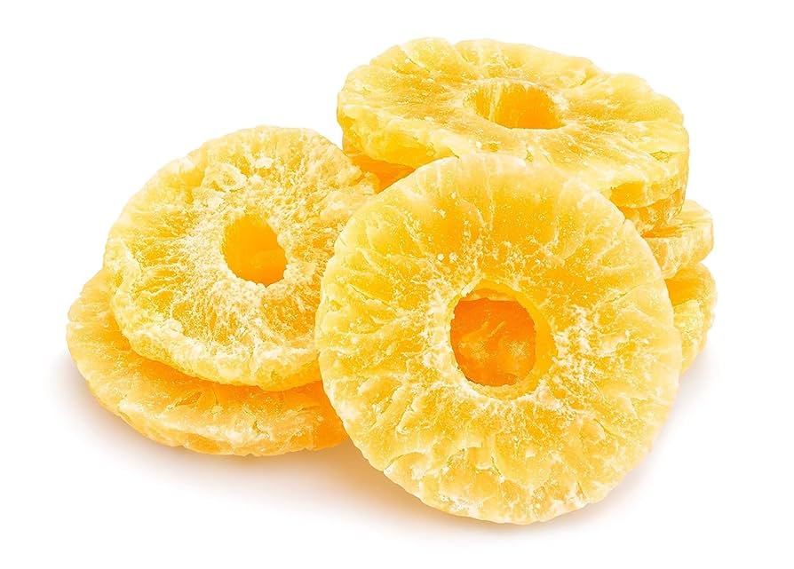 Bulk pack of dehydrated pineapple slices with vibrant yellow color