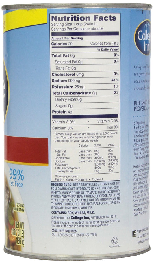 College Inn Beef Broth 48oz Carton, ready to use for cooking and recipes