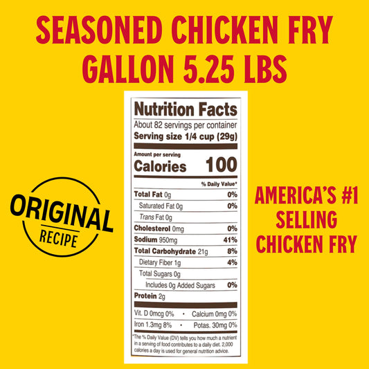 Louisiana Fish Fry Seasoned Crispy Chicken Fry Mix 1 Gallon container with Cajun branding