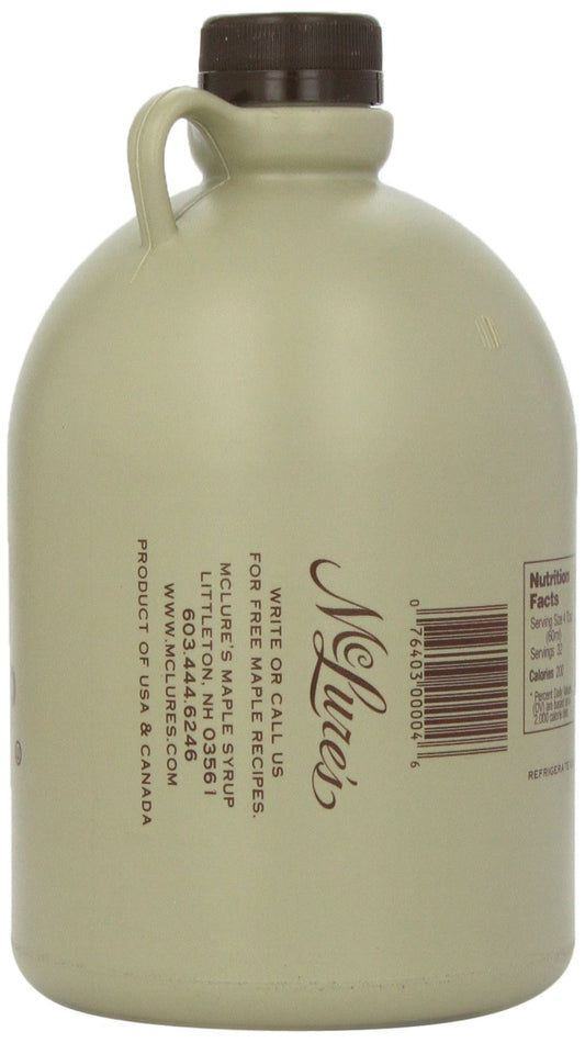 McLure's Pure Maple Syrup Very Dark Grade B 64oz bottle with rich amber syrup