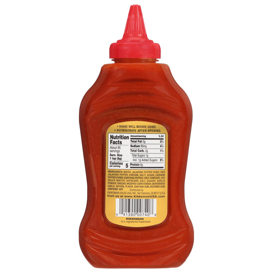 Kikkoman Gluten-Free Sriracha Hot Chili Sauce 20.25 oz Squeeze Bottle Front View