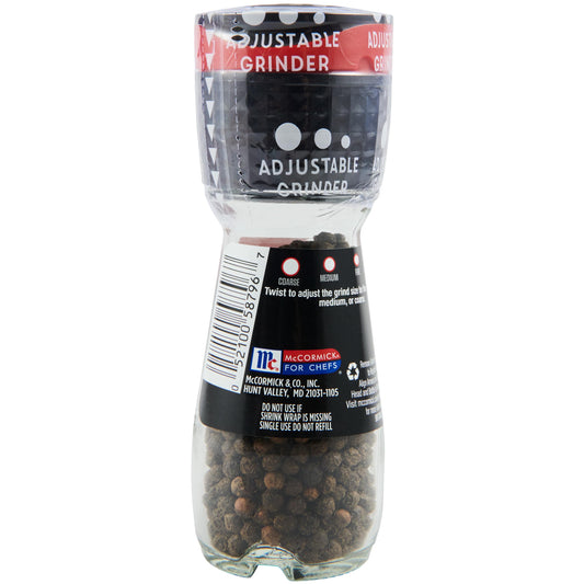 McCormick Black Peppercorn Grinder 1.24 Ounce adjustable glass bottle with black lid