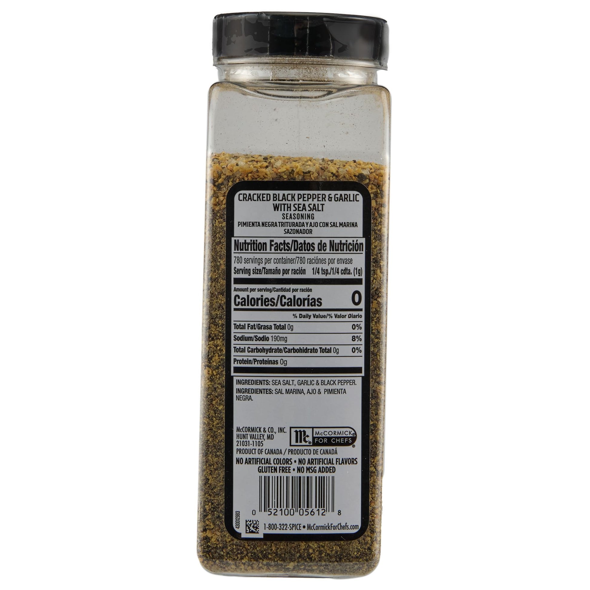 McCormick Grill Mates Cracked Black Pepper & Garlic with Sea Salt Seasoning 27.52oz bulk container front view