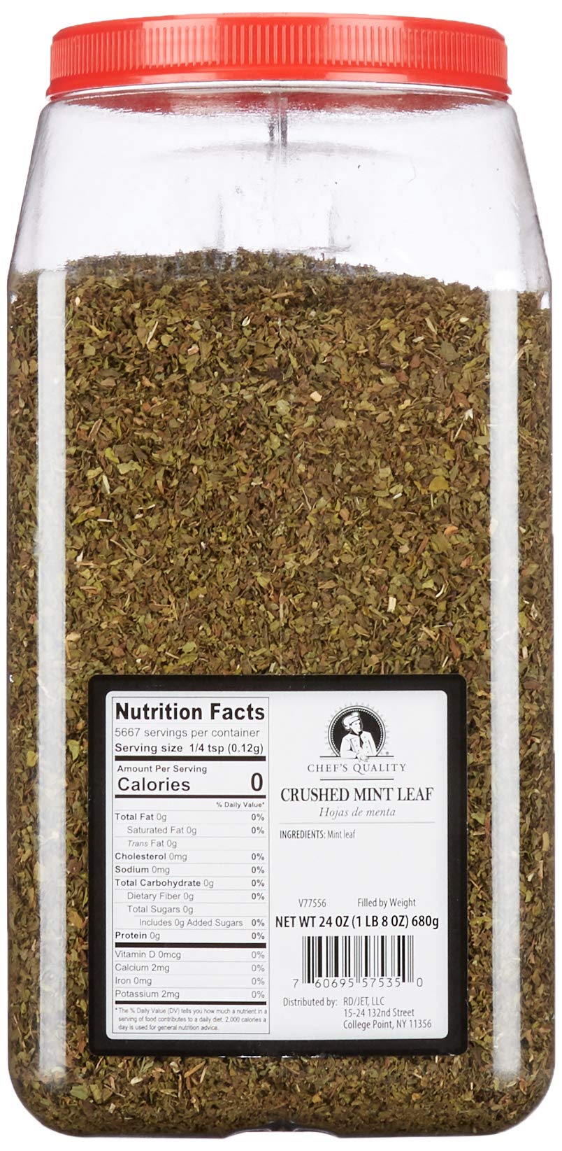 Chef's Quality Crushed Mint Leaves 24 oz large restaurant spice jar