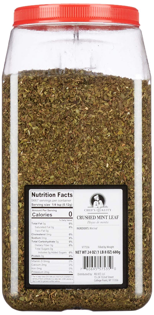 Chef's Quality Crushed Mint Leaves 24 oz large restaurant spice jar