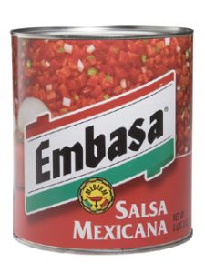 Embasa Mexicana Red Salsa #10 Can bulk foodservice packaging, tomato and jalapeƱo label