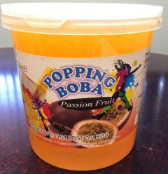 Possmei Popping Boba Passion Fruit in 7 lb bulk jar for drinks and desserts