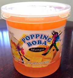 Boba Pop Mango Popping Boba 7 lb tub, bursting fruit pearls for bubble tea