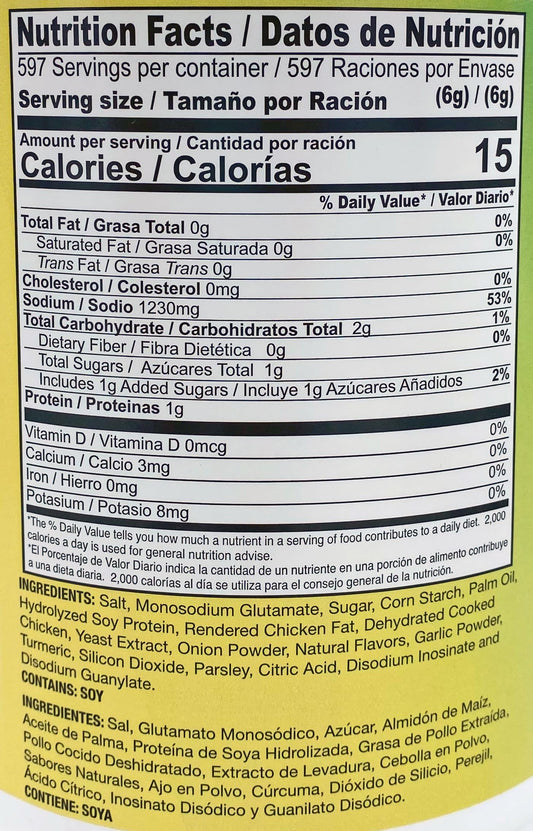 Sabor Nuestro Chicken Bouillon 7.9 lbs bulk tub front label