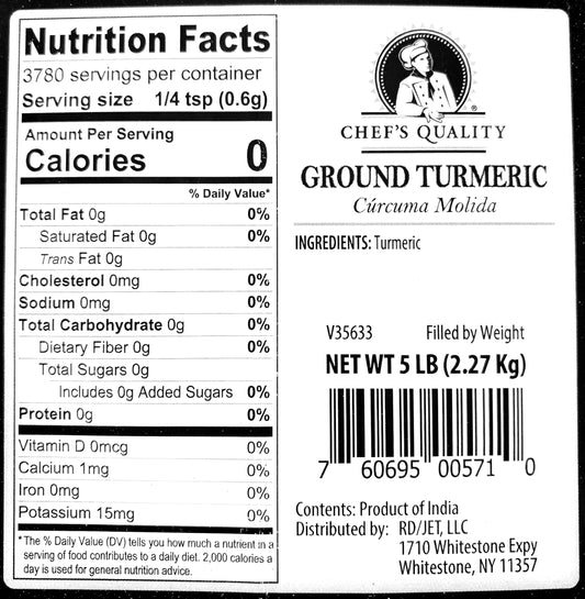Chef's Quality Ground Turmeric 5 lb bulk food service container