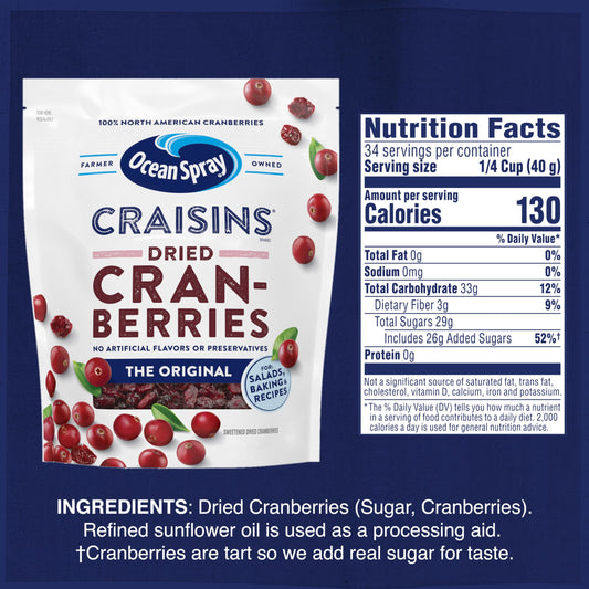 Ocean Spray Craisins Dried Cranberries 48 oz bag front pack image