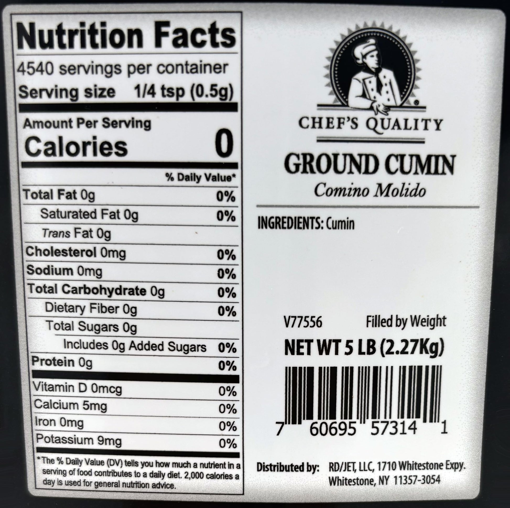 Chef's Quality Ground Cumin Seeds 5 lbs bulk bag front view