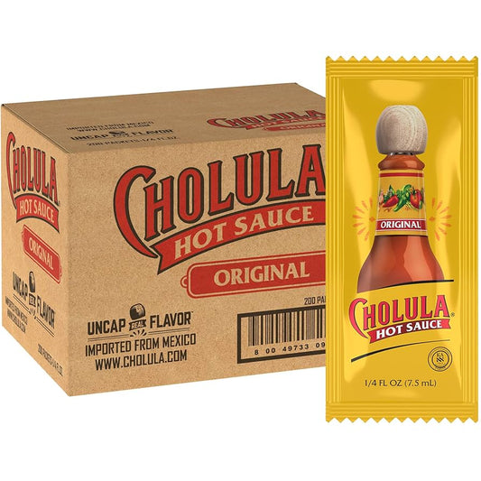 Cholula Original Hot Sauce Packets 200 count case, 0.25 oz portion control packets