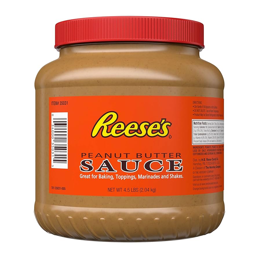 Large 4.5 lb pail of Reese's Peanut Butter Sauce for foodservice use