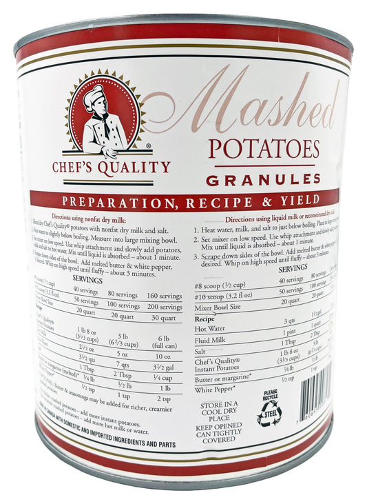Chef's Quality Mashed Potato Granules in #10 Can - Bulk 96 Ounce Foodservice Packaging