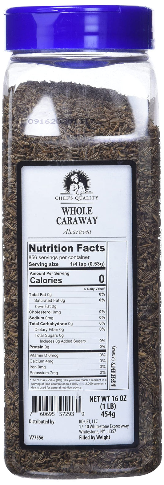 Chef's Quality Whole Caraway Seeds 1 lb bulk restaurant-grade packaging