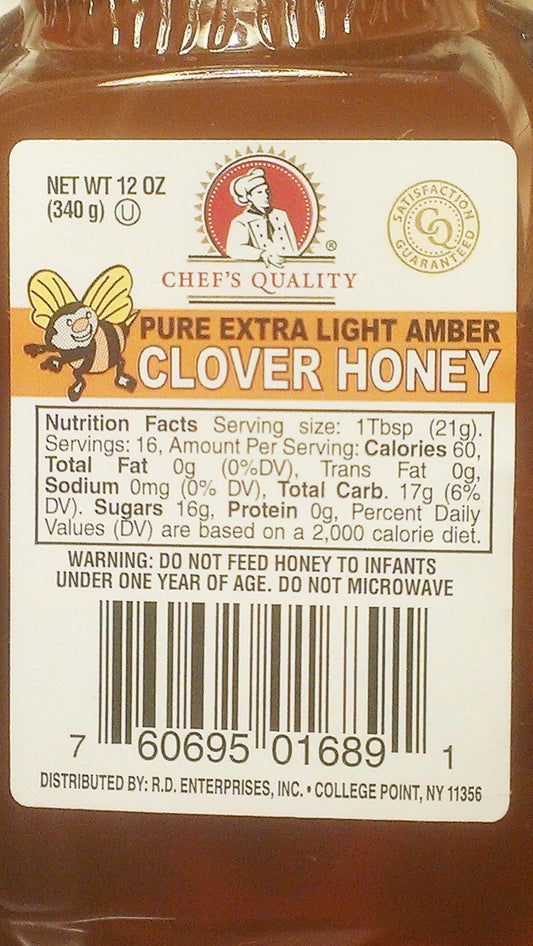 Chef's Quality Honey Bear Squeeze Bottle 12 oz pure honey in yellow bear-shaped bottle
