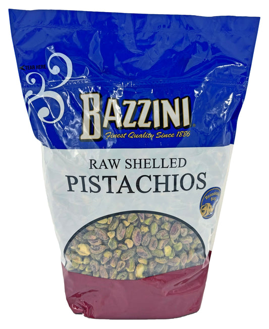 Bazzini Raw Shelled California Pistachios 3.25 lb clear bag with pistachios visible