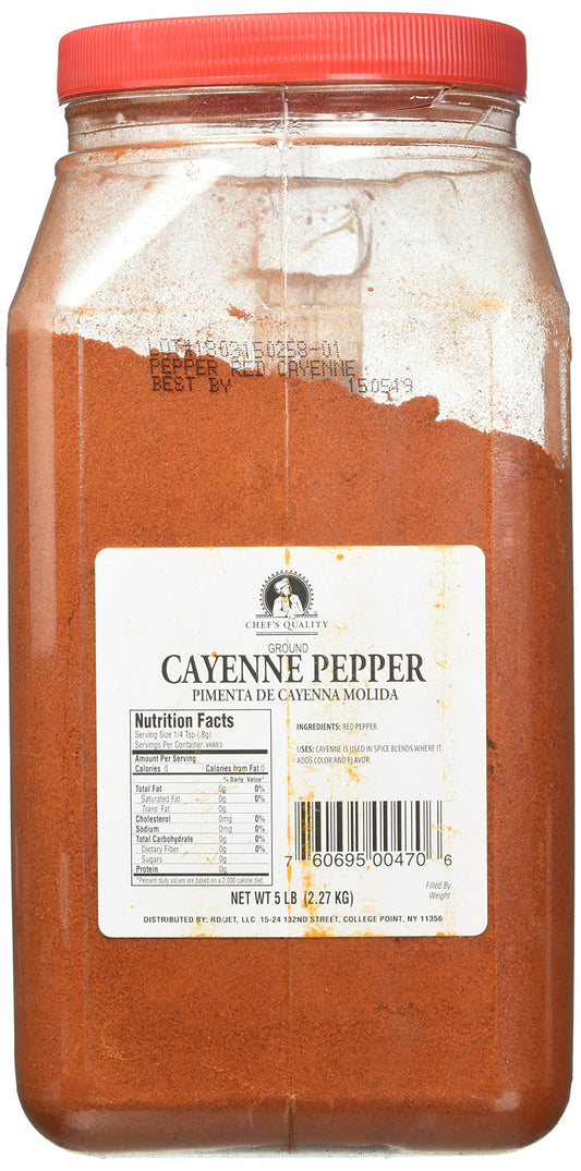 Chef's Quality Cayenne Pepper 5 lb jar bulk red pepper spice container