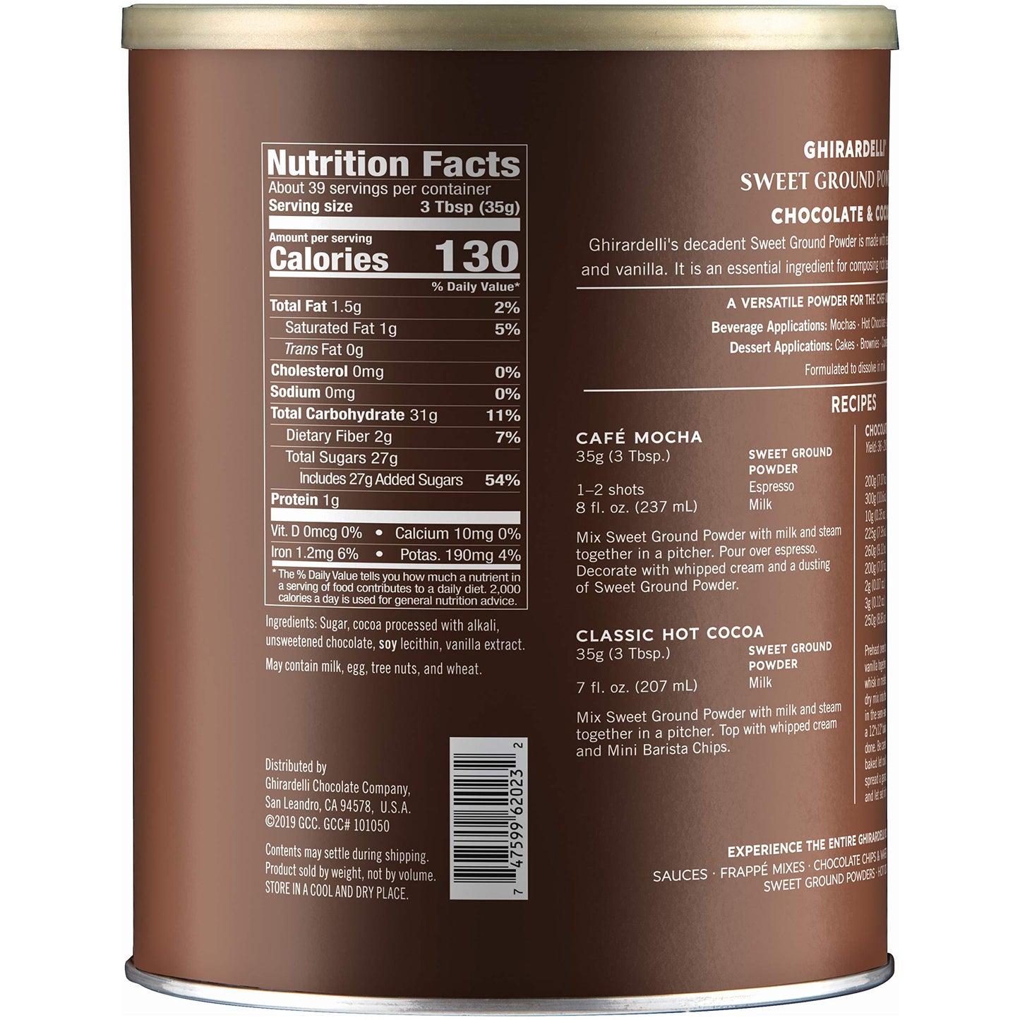 Ghirardelli Sweet Ground Chocolate & Cocoa 3 lb canister high-quality baking cocoa mix