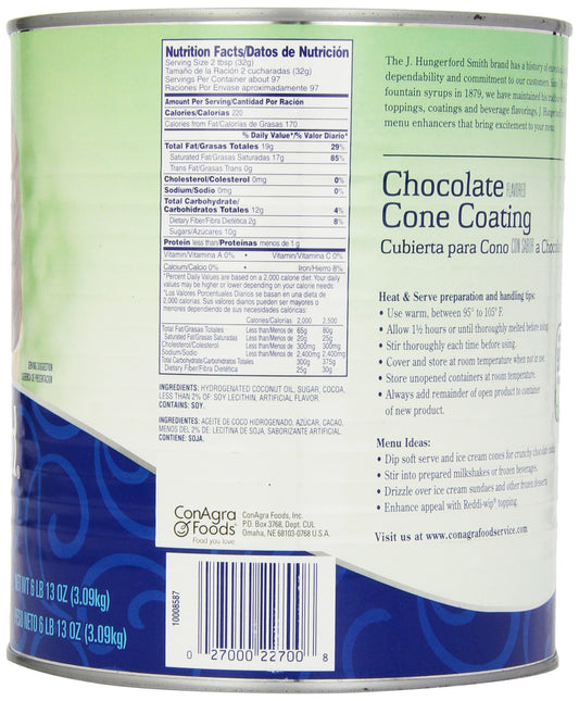 J Hungerford Smith Chocolate Cone Coating #10 Can, Dutch cocoa, bulk restaurant tin