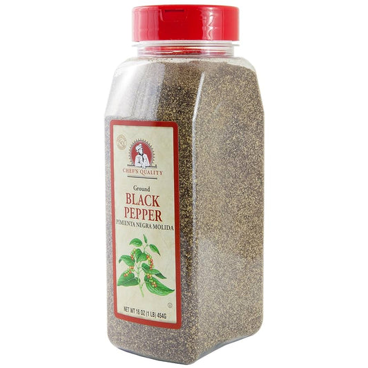 Chef's Quality Ground Black Pepper 1 lb plastic jar restaurant grade spice