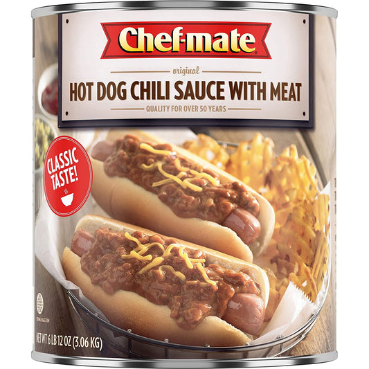 Chef-Mate Hot Dog Chili Sauce #10 Can bulk meaty chili foodservice packaging