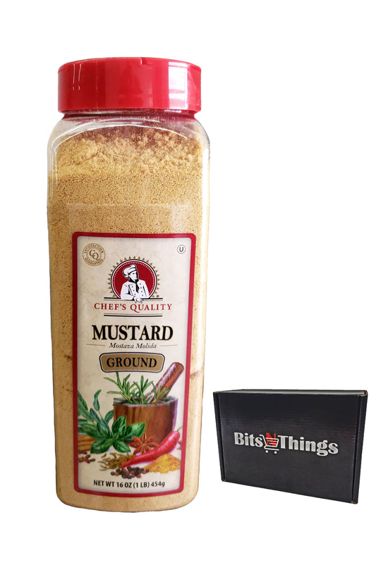 Chef's Quality Ground Mustard Powder 16 oz jar front view