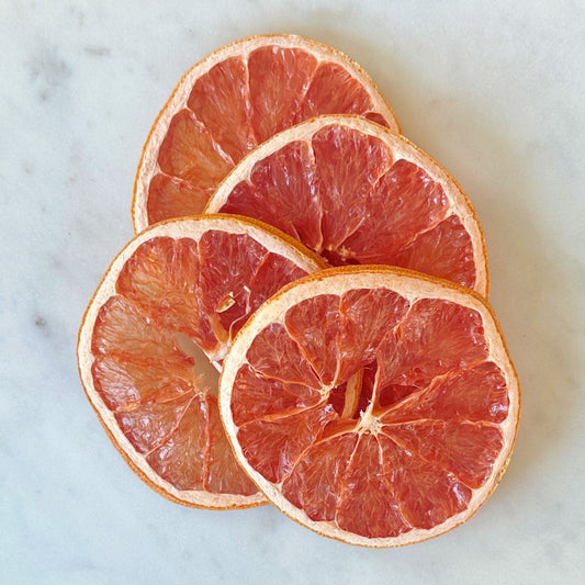 Premium Dehydrated Grapefruit Slices in 28 count pouch, ideal for cocktail and culinary garnishing